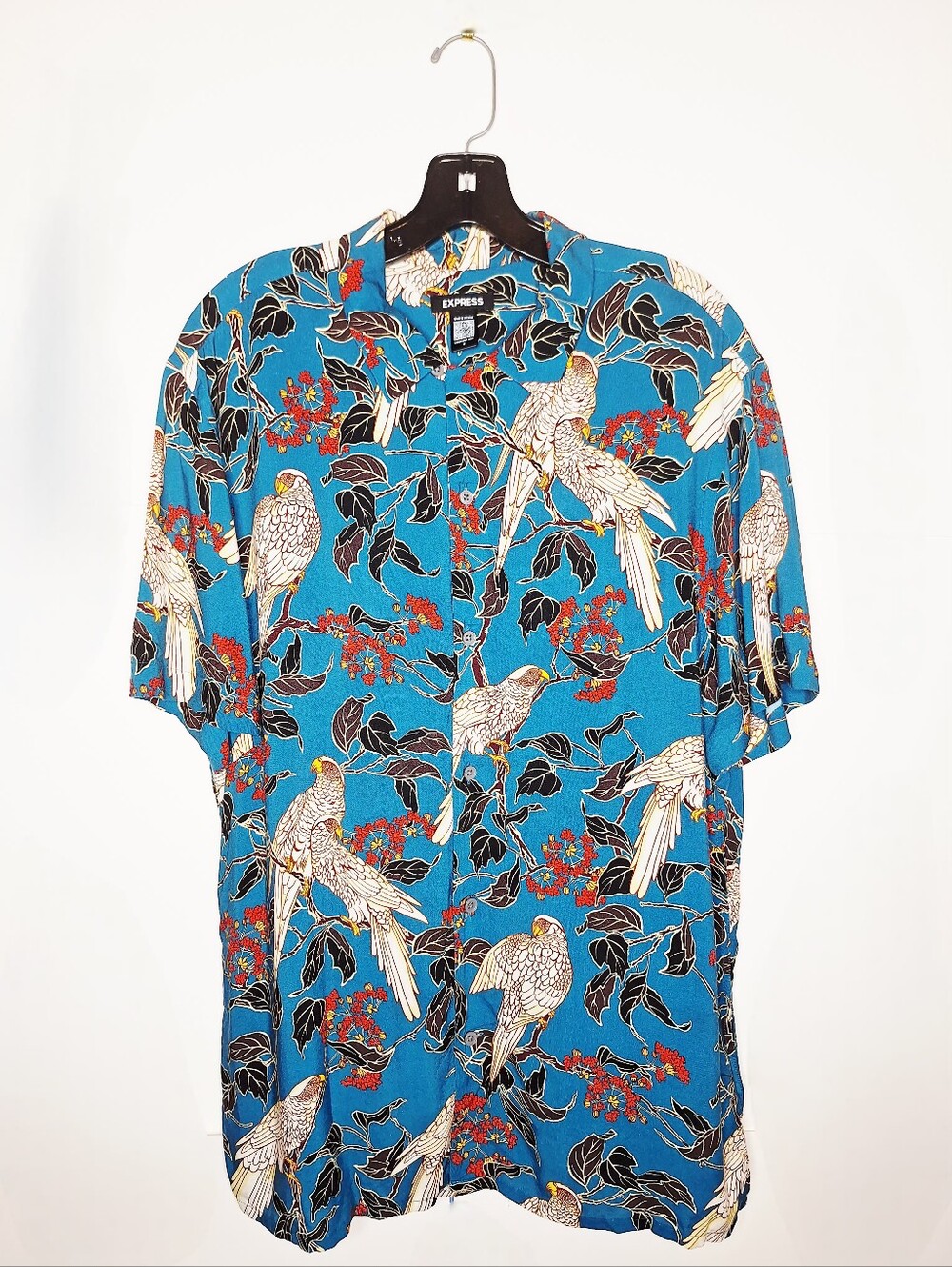 Express "The Bird Call" Preppy, short sleeve, button-down shirt.